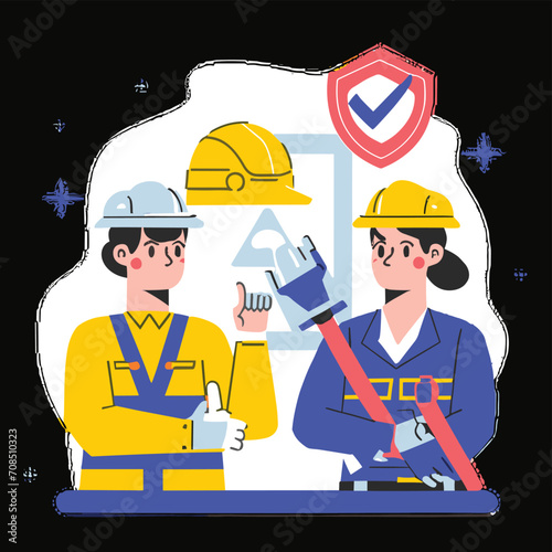 2d vector illustration safety Civil protection and safety when working and taking safety
