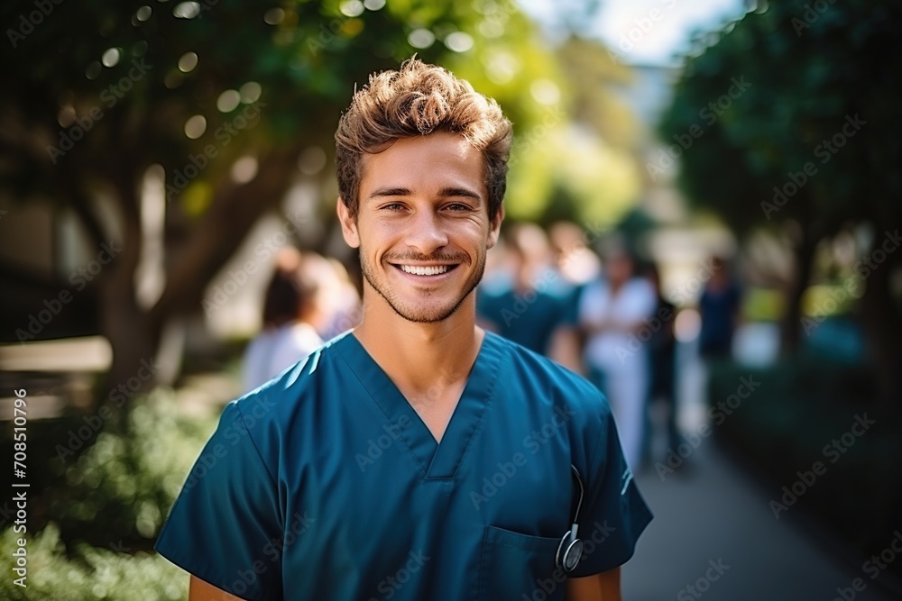 Portrait of a Smiling Young Male Doctor in Scrubs Portrait of a Smiling Young Male Doctor in Scrubs