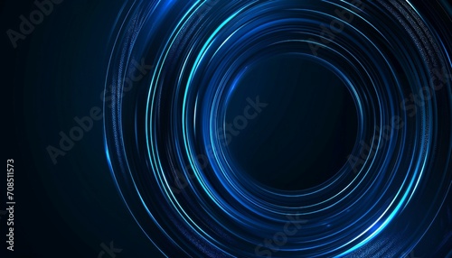 Abstract lines of shiny circle on dark blue background. Geometric design of the strip line. Bright, modern blue lines. Futuristic technology concept. Suitable for post, technology, design, background.
