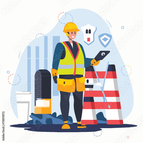 2d vector illustration safety Civil protection and safety when working and taking safety
