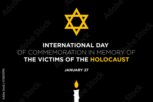 Commemoration in Memory of the Victims of the Holocaust, International day on 27 January. David star and burning candle. Poster or banner background illustration photo