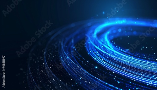 Abstract lines of shiny circle on dark blue background. Geometric design of the strip line. Bright, modern blue lines. Futuristic technology concept. Suitable for post, technology, design, background. photo