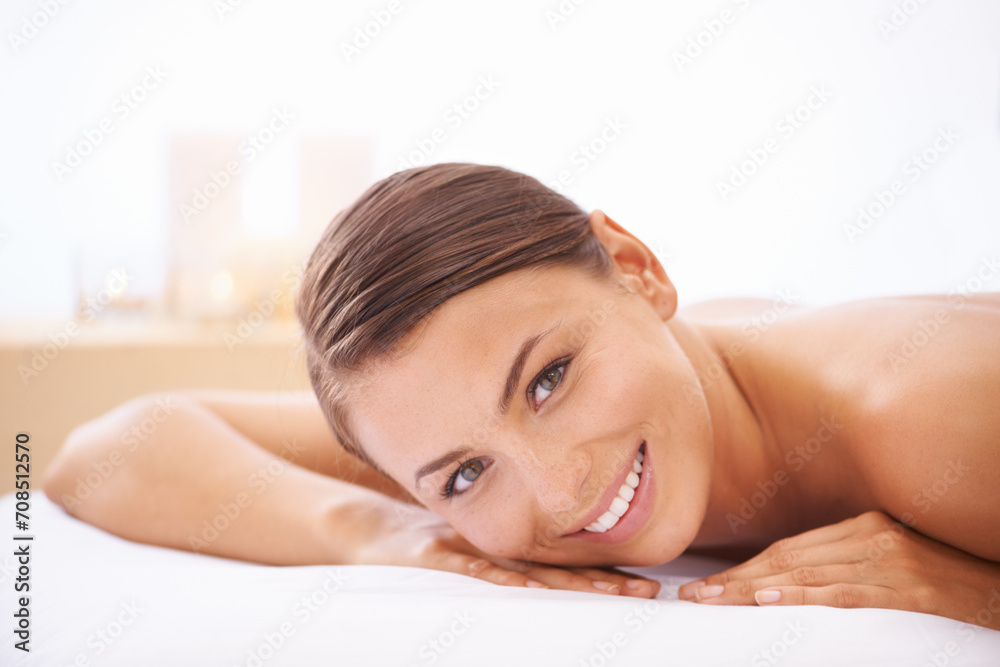Relax, self care and young woman at spa with body massage for health, wellness and pamper. Happy, natural and female person with calm, peaceful and serene skin therapy treatment at beauty salon. Relax, self care and young woman at spa with body massage for health, wellness and pamper. Happy, natural and female person with calm, peaceful and serene skin therapy treatment at beauty salon.