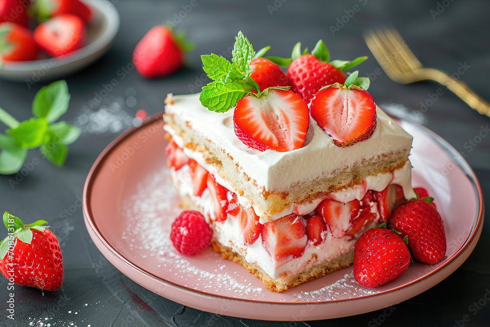 piece of cake with strawberry piece of cake with strawberry