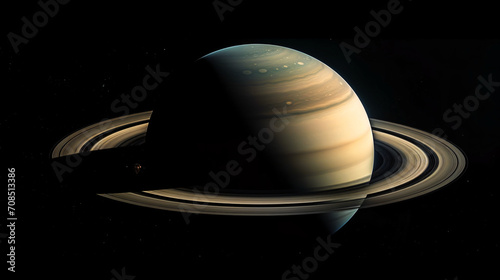Planet saturn in solar system, isolated with black background