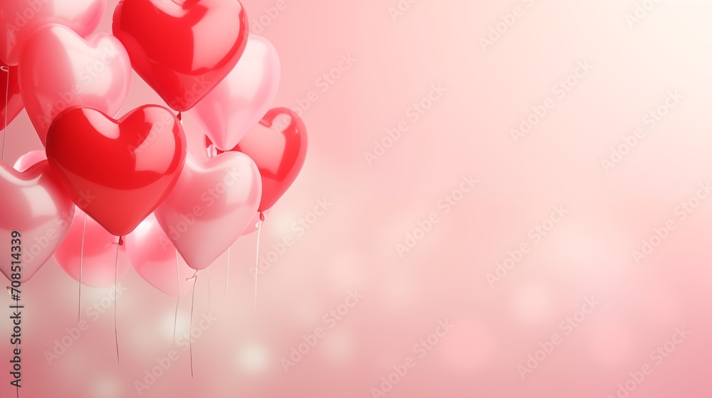 Heart-shaped balloons  for Valentine's Day on pink monotone background.  Love and birthday concept