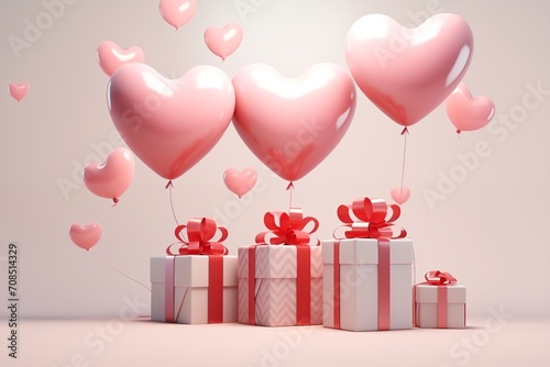 Heart-shaped balloons  for Valentine's Day on pink monotone background.  Love , birthday concept
