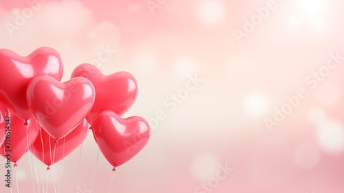 Heart-shaped balloons for Valentine's Day on pink monotone background. Love , birthday congratulation concept