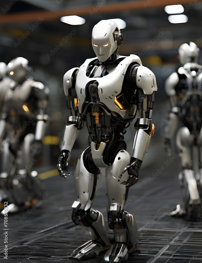 scene of robot factory with group of robot ready to upload software in them . Created using generative AI scene of robot factory with group of robot ready to upload software in them . Created using generative AI