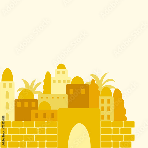 Facade of traditional oriental city vector illustration