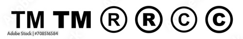 Register R, trademark tm and copyright c mark vector symbol in round circle. photo