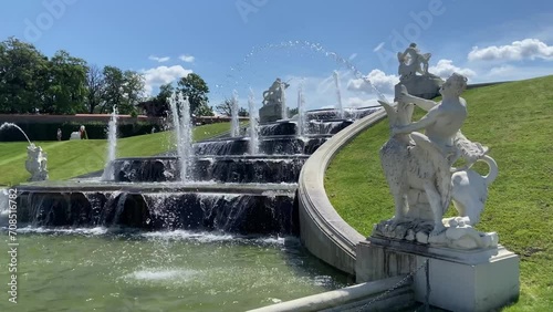 Belvedere Palace, Belvedere Palace building and gardens, fountain and statues, Vienna, Austria,