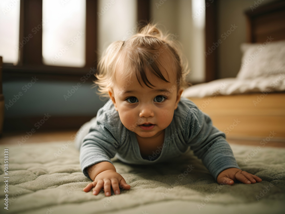 a little European white baby learning to crawl a little European white baby learning to crawl