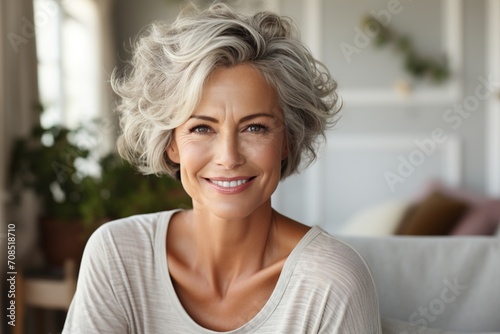 Portrait of a smiling mature woman with gray hair