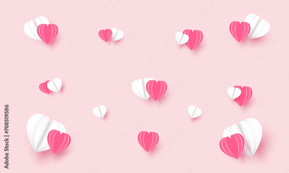 Heart paper cut background.Love symbol vector graphic illustration backdrop wallpaper.Valentine's day, wedding, love, anniversary, mother, marriage.Hearts on pastel pink background.