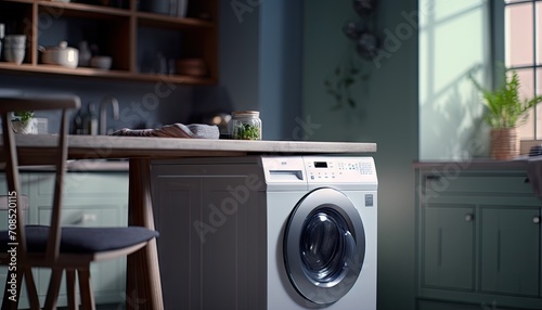 Washing Machine in Kitchen Next to Table