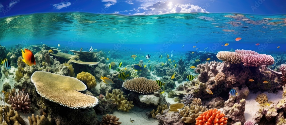 Biodiversity in Bora-Bora's coral reef. - obrazy, fototapety, plakaty 