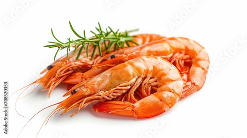 set of boiled prawns. Isolated on a white background