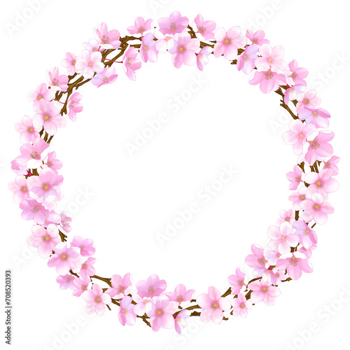 桜 リース フレーム 飾り枠 素材 丸 和 見出し 飾り罫 おしゃれ 入学 卒業 ひなまつり ひな祭り お花見 白バック 透過