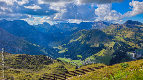 Mountain alpine landscape on a sunny day, Austria, Vorarlberg, Lech, mountain roads
