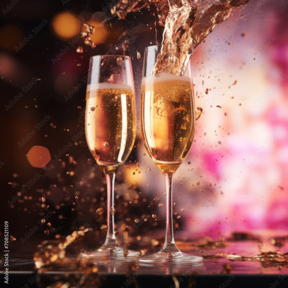 Glasses of champagne or sparkling wine in a festive atmosphere Glasses of champagne or sparkling wine in a festive atmosphere