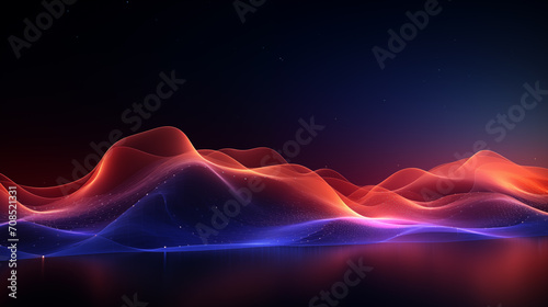 Colorful abstract digital waves flowing across a dark, starry background with a reflective surface