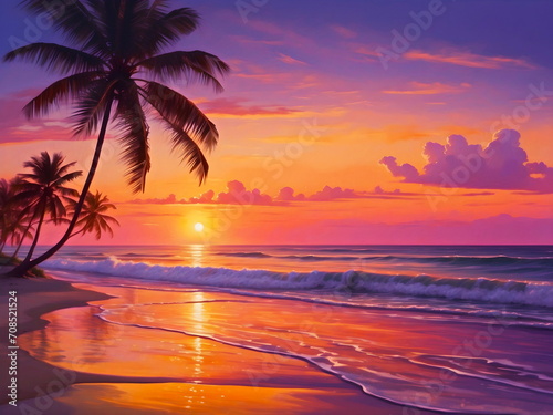 sunset on the beach landscape generative AI