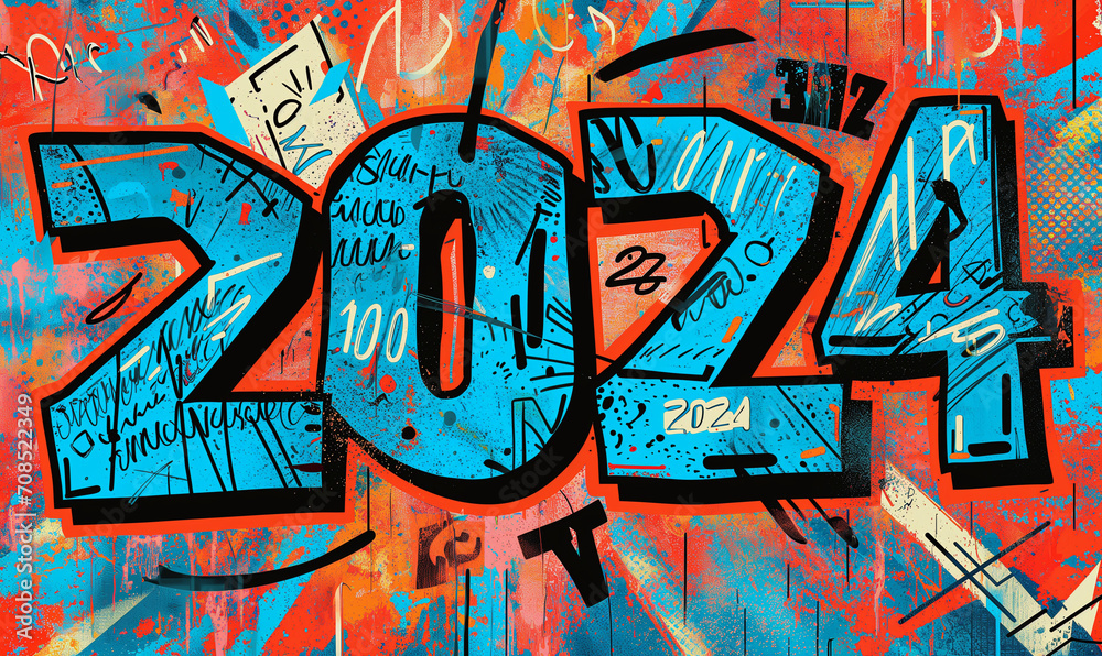 2024 graffiti on a street wall texture - obrazy, fototapety, plakaty 