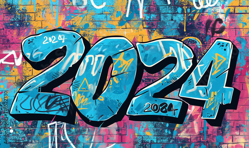 2024 graffiti on a street wall texture