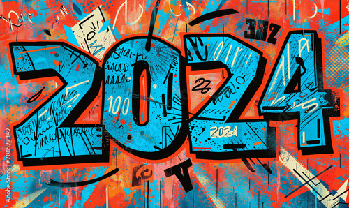 2024 graffiti on a street wall texture photo