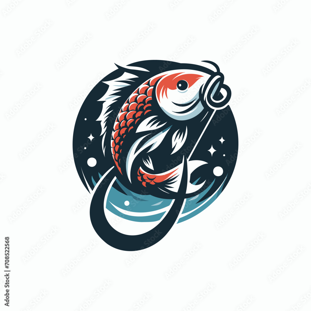 vector illustration or logo of fishing fish jumping on water, white ...