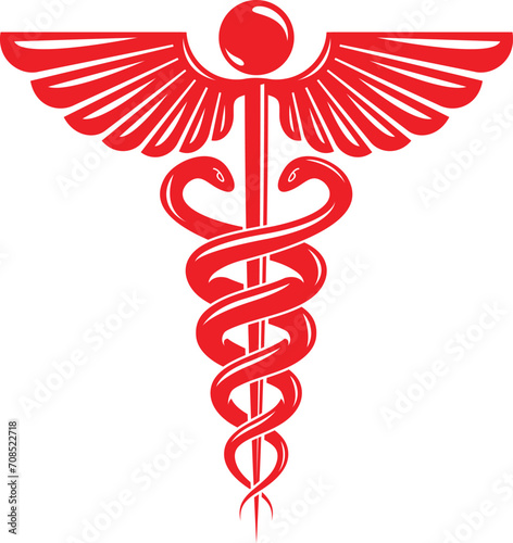 Vector caduceus symbol made using bird wings and poisonous snakes.