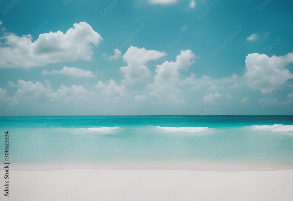 Beautiful beach with white sand turquoise ocean water and blue sky with clouds in sunny day Panorami