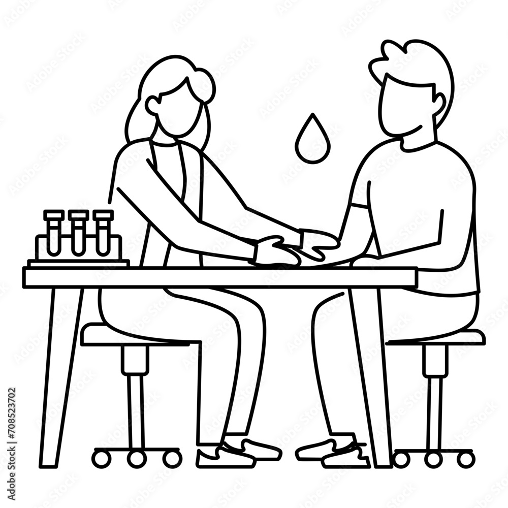 Blood Sample Collection Concept, Medical lab technician Vector outline