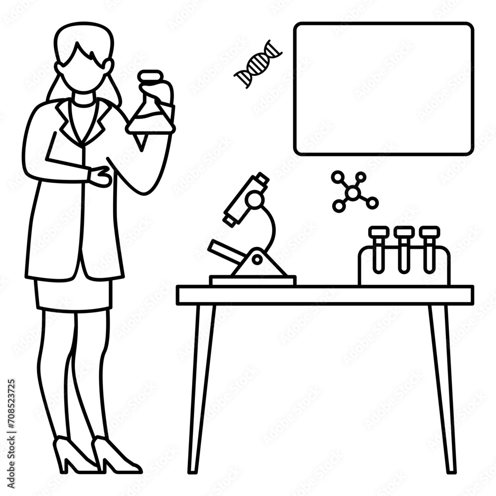 Women Biologists Concept, geneticist performing test Vector outline Design, Medical and Healthcare Scene Symbol, Diseases Diagnostics Sign, Doctor and Patient Characters Stock Illustration Women Biologists Concept, geneticist performing test Vector outline Design, Medical and Healthcare Scene Symbol, Diseases Diagnostics Sign, Doctor and Patient Characters Stock Illustration