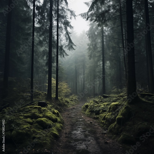 road in the forest, trees, fog, dark lighting, artistic photo © Kacper