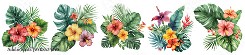 Tropical watercolor flowers isolated on transparent background. © Vika art