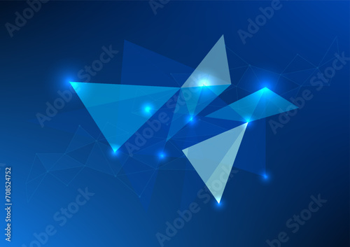 Abstract technology background, interconnected triangle geometric line elements Illustration of hi-tech digital data transmission for brochures, flyers, magazines, blue, Vector illustration.