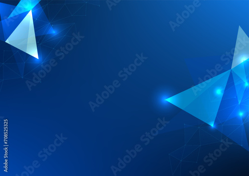 Abstract technology background, interconnected triangle geometric line elements Illustration of hi-tech digital data transmission for brochures, flyers, magazines, blue background Vector illustration.