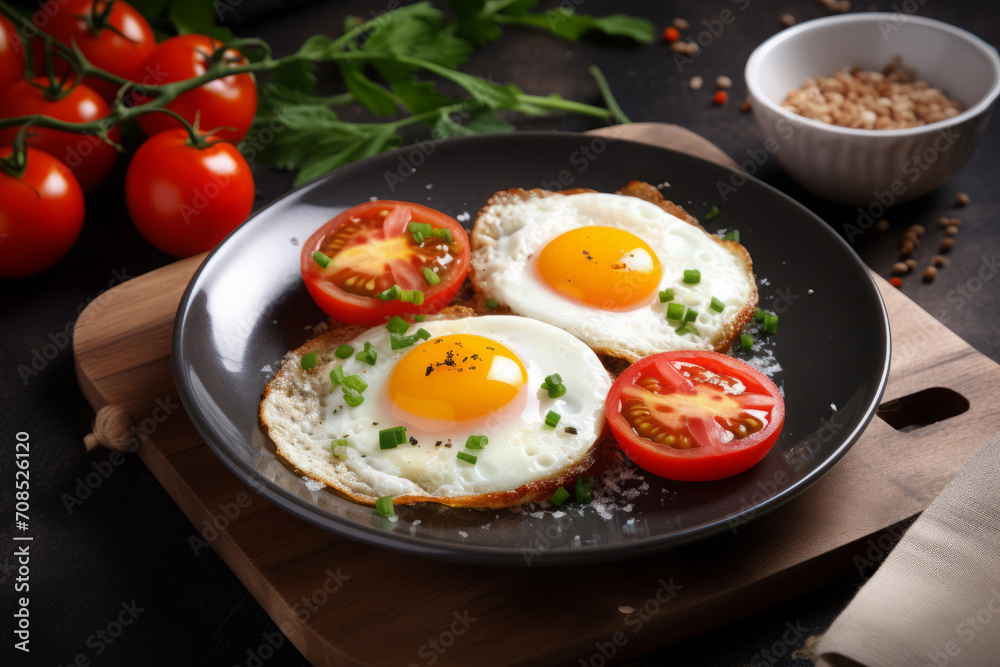 scrambled eggs with red tomatoes and fresh green onions. close-up. food made from chicken eggs and vegetables. cooking at home. scrambled eggs with red tomatoes and fresh green onions. close-up. food made from chicken eggs and vegetables. cooking at home.