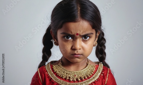 angry little indian girl, small child, children's emotions, portrait of children, angry child photo