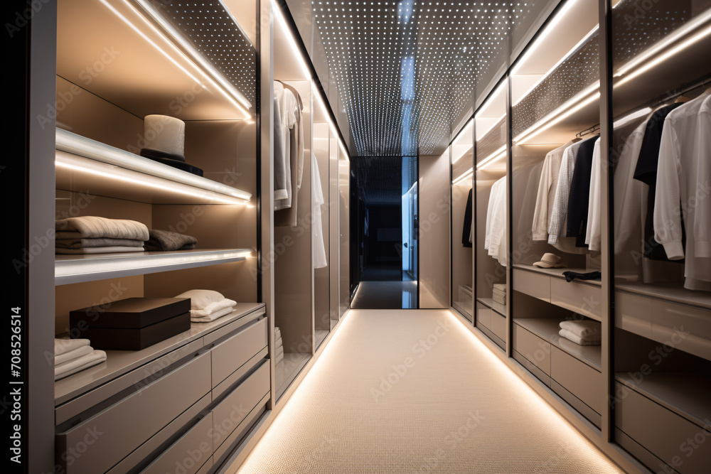 Walk in closet interior design, white walk in wardrobe in modern luxury and minimal style. Walk in closet interior design, white walk in wardrobe in modern luxury and minimal style.
