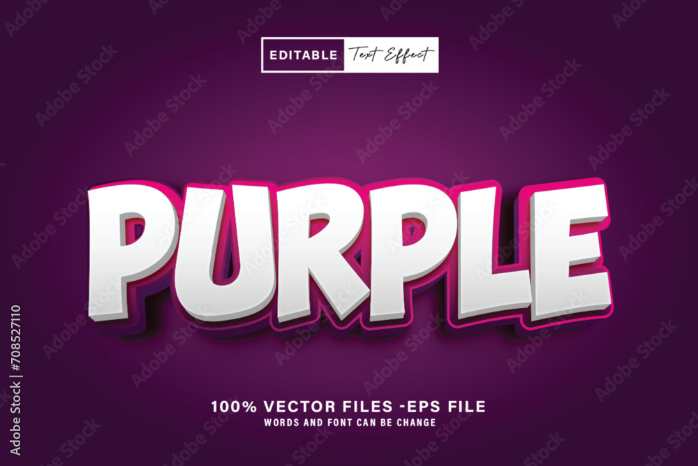 Purple Vector 3D Editable Text Effect Style, or vector Purple text effect template, editable text effect