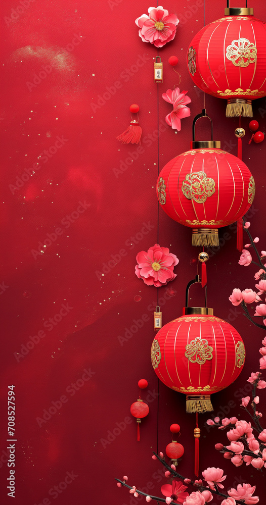 Immerse in the festive spirit with a Chinese New Year background adorned with traditional decorations, capturing the essence of cultural celebrations and joyous moments