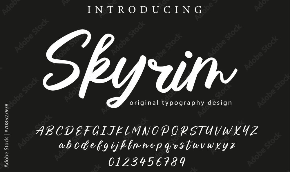 Skyrim. Handdrawn calligraphic vector font for hand drawn messages. Modern gentle calligraphy
