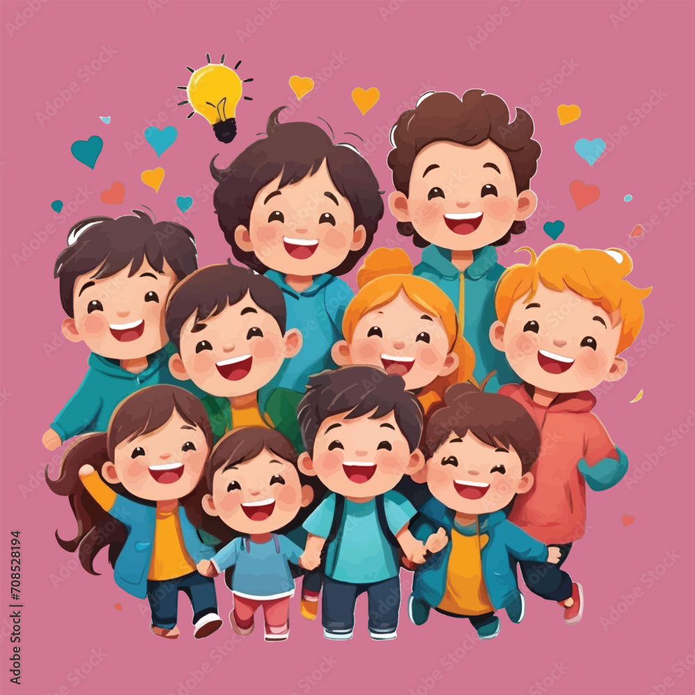 vector of happy kids, children mental health.