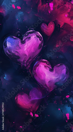 Cosmic Love: Abstract Purple Hearts Background