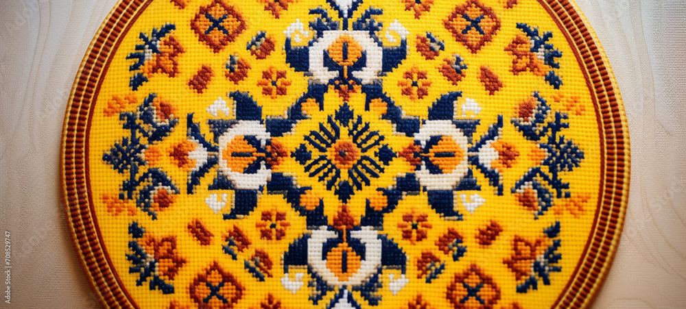 Ukrainian national cross-stitch embroidery, generative AI