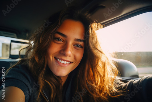 Urban Elegance: Brunette's Car Selfie