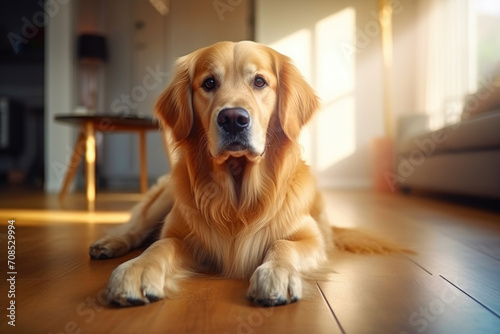 Golden Retriever Posing in Stylish Living Room